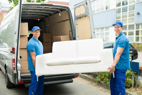 Household storage space with neatly packed boxes in Goldersgreen