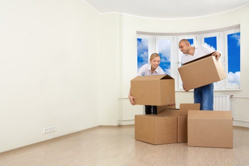 Packed student items ready for storage in Goldersgreen